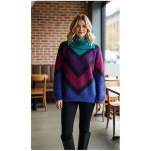 Vintage Mohair blend Rainbow Chevron Striped Sweater by La Moda Y2K 90's Retro